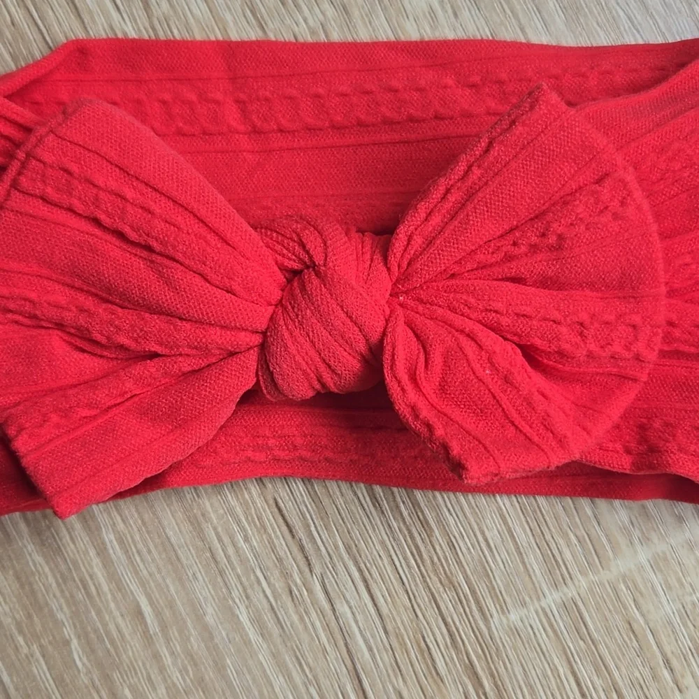Red Cable Knit Baby Bow Headband Soft Stretch Nylon Infant & Toddler Headwrap